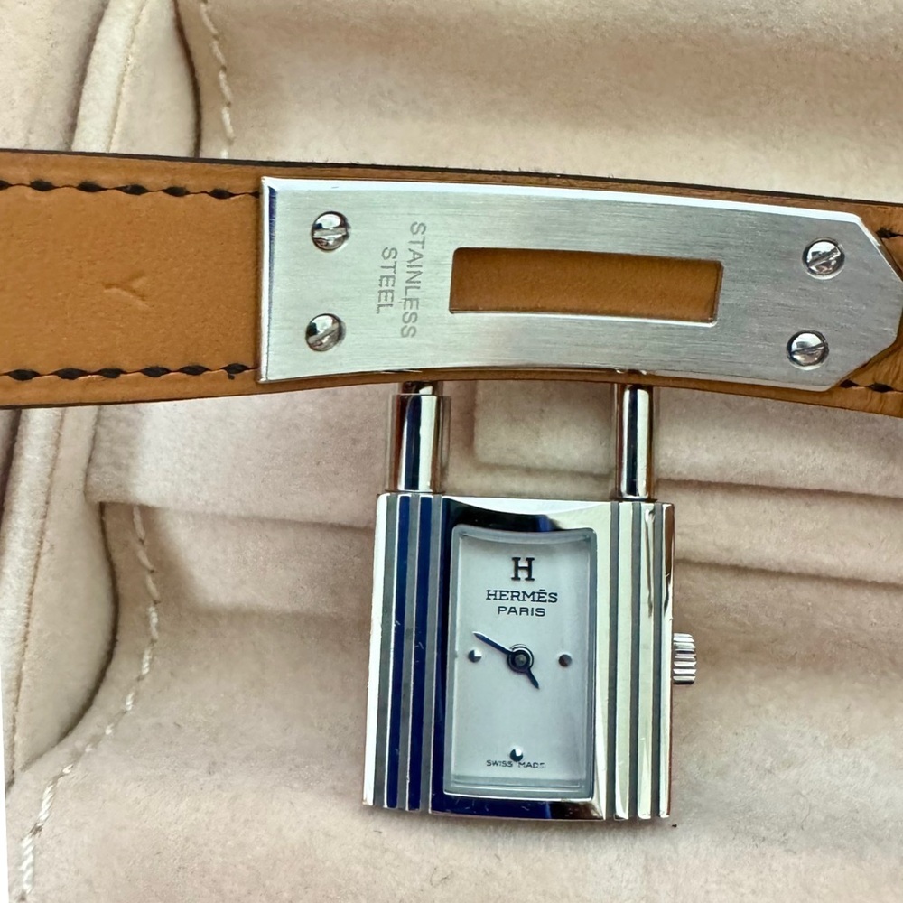 HERMÈS Kelly double tour PM 20 mm Hermès Black Leather Steel watch 3269061 NEW - Picture 12 of 17